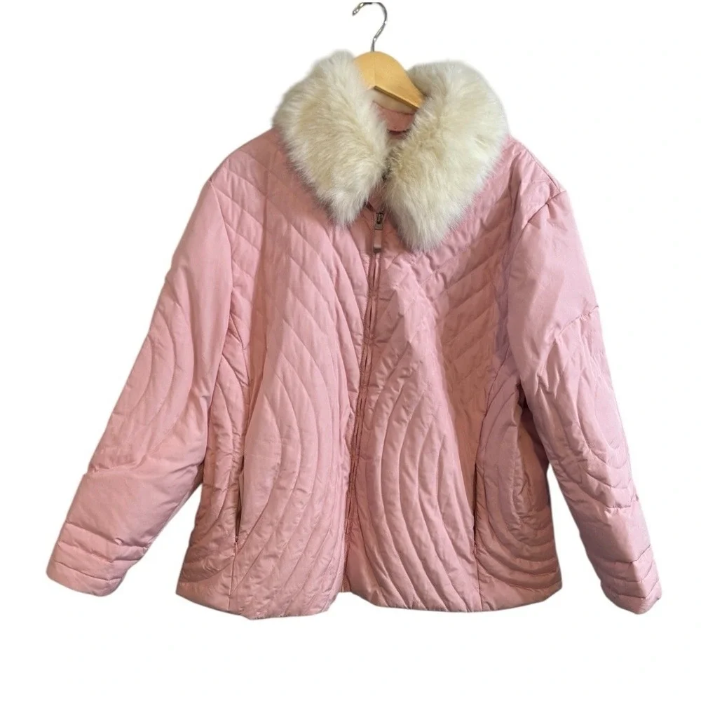 Y2K 🩷Princess ❄️BARBIE PINK Quilted  Down Feather Jacket White Fur BRATZ 3x‎
